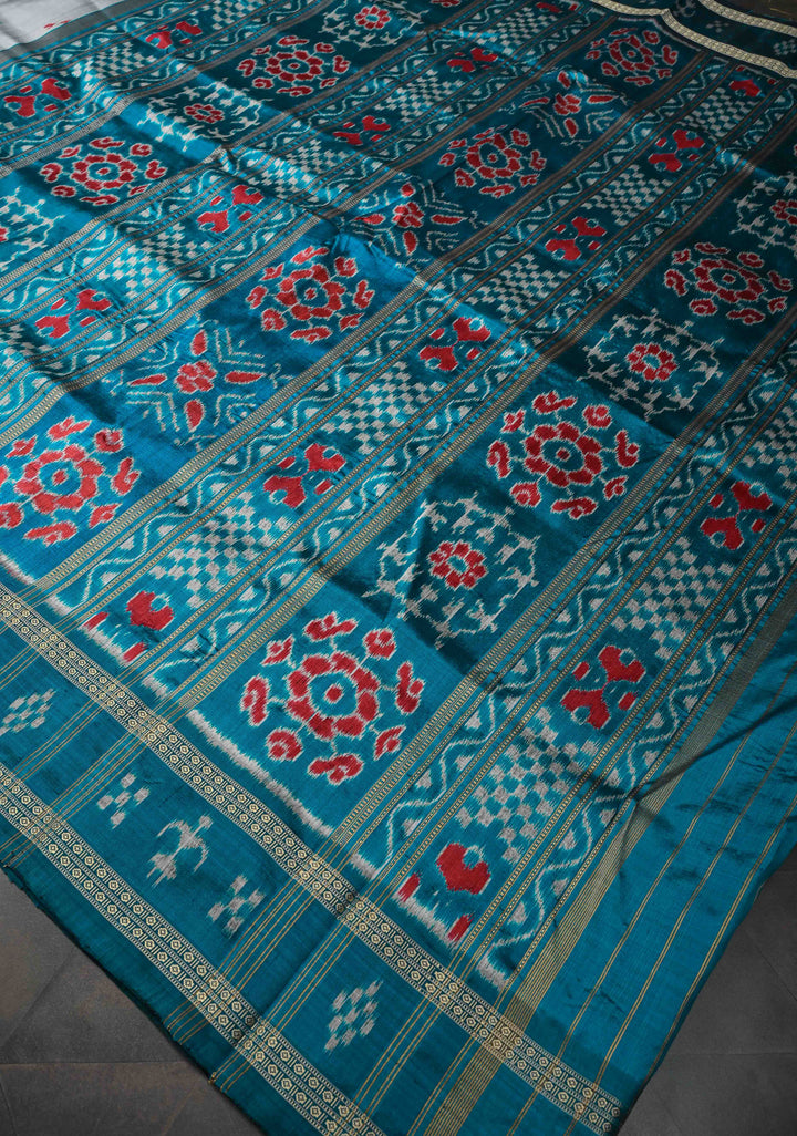 Gray Handloom Sambalpuri Ikkat Silk Saree with Contrast Dolabedi Border and No Blouse Piece| SILK MARK CERTIFIED
