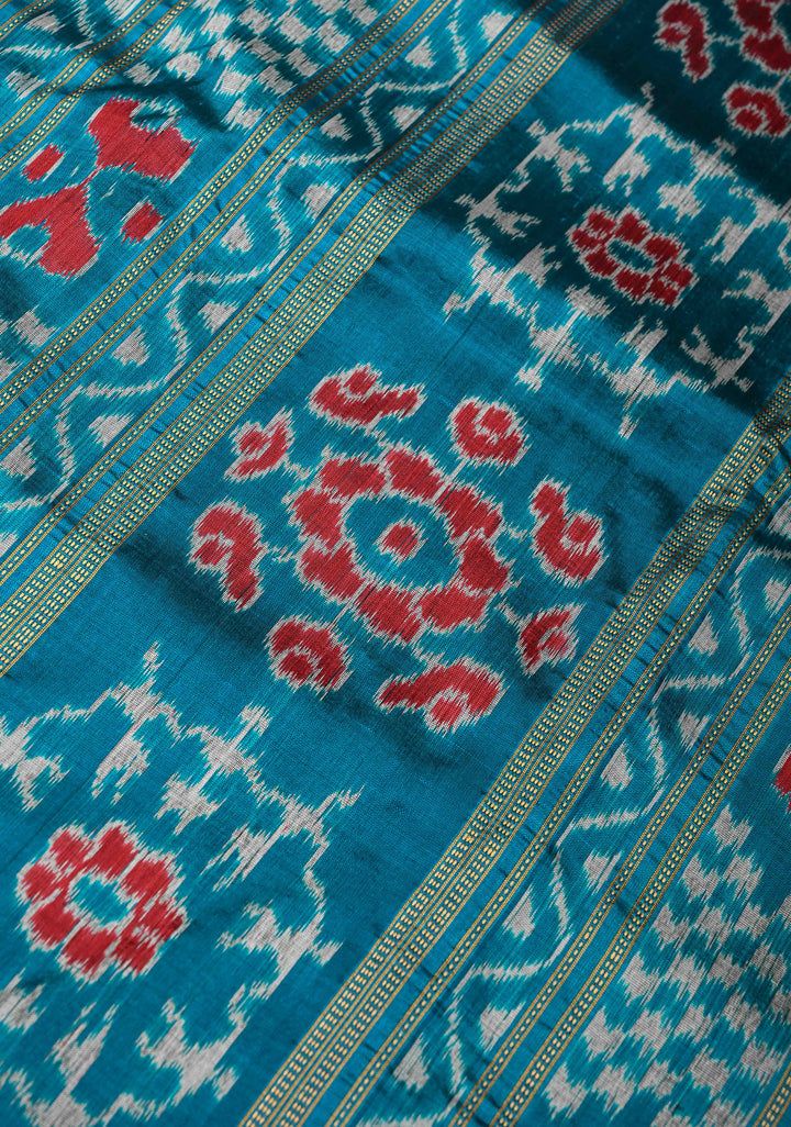 Gray Handloom Sambalpuri Ikkat Silk Saree with Contrast Dolabedi Border and No Blouse Piece| SILK MARK CERTIFIED