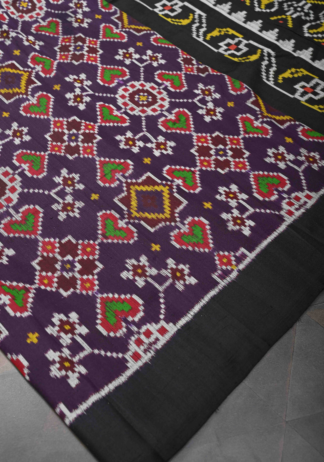 Purple Handloom Sambalpuri Ikkat Silk Saree with Contrast Border  | SILK MARK CERTIFIED