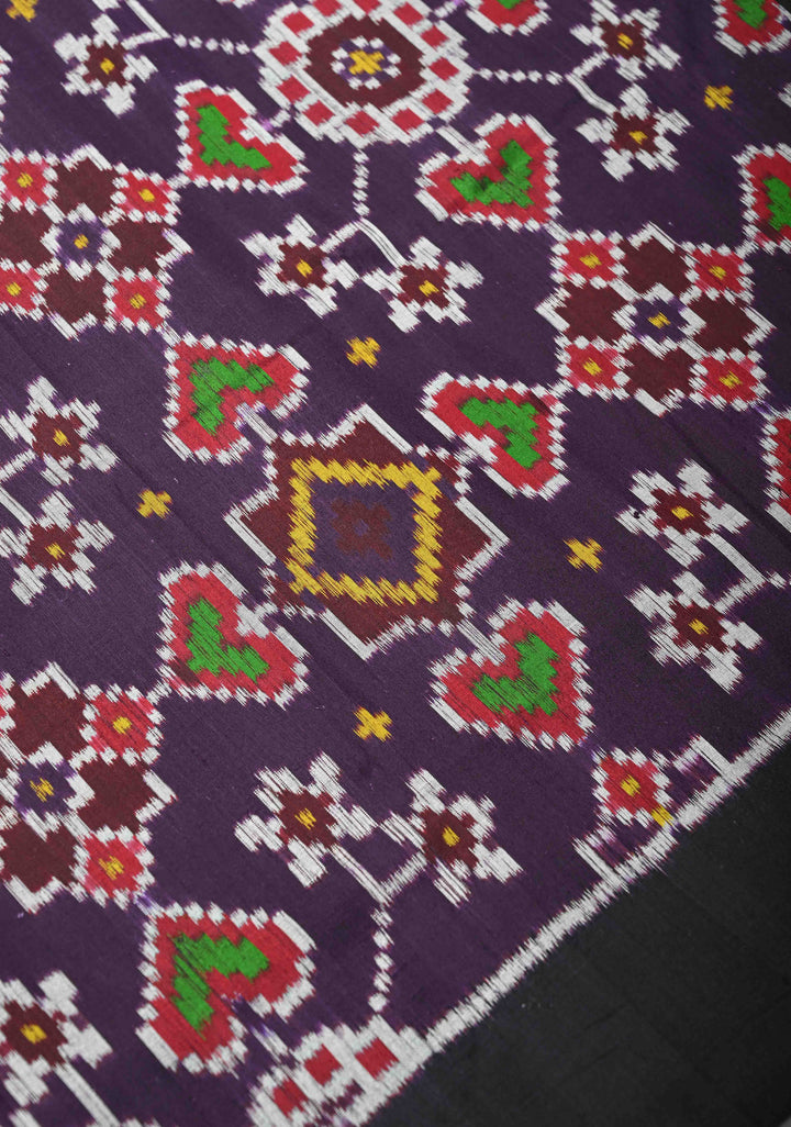 Purple Handloom Sambalpuri Ikkat Silk Saree with Contrast Border  | SILK MARK CERTIFIED