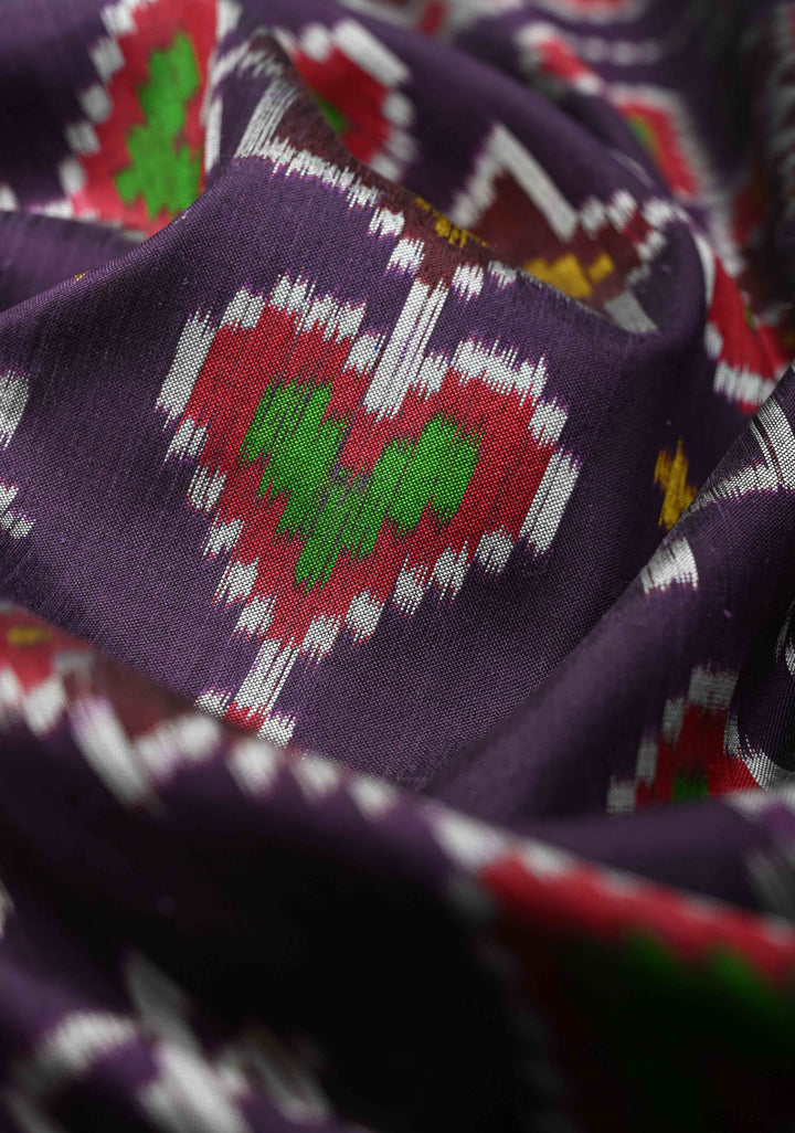 Purple Handloom Sambalpuri Ikkat Silk Saree with Contrast Border  | SILK MARK CERTIFIED