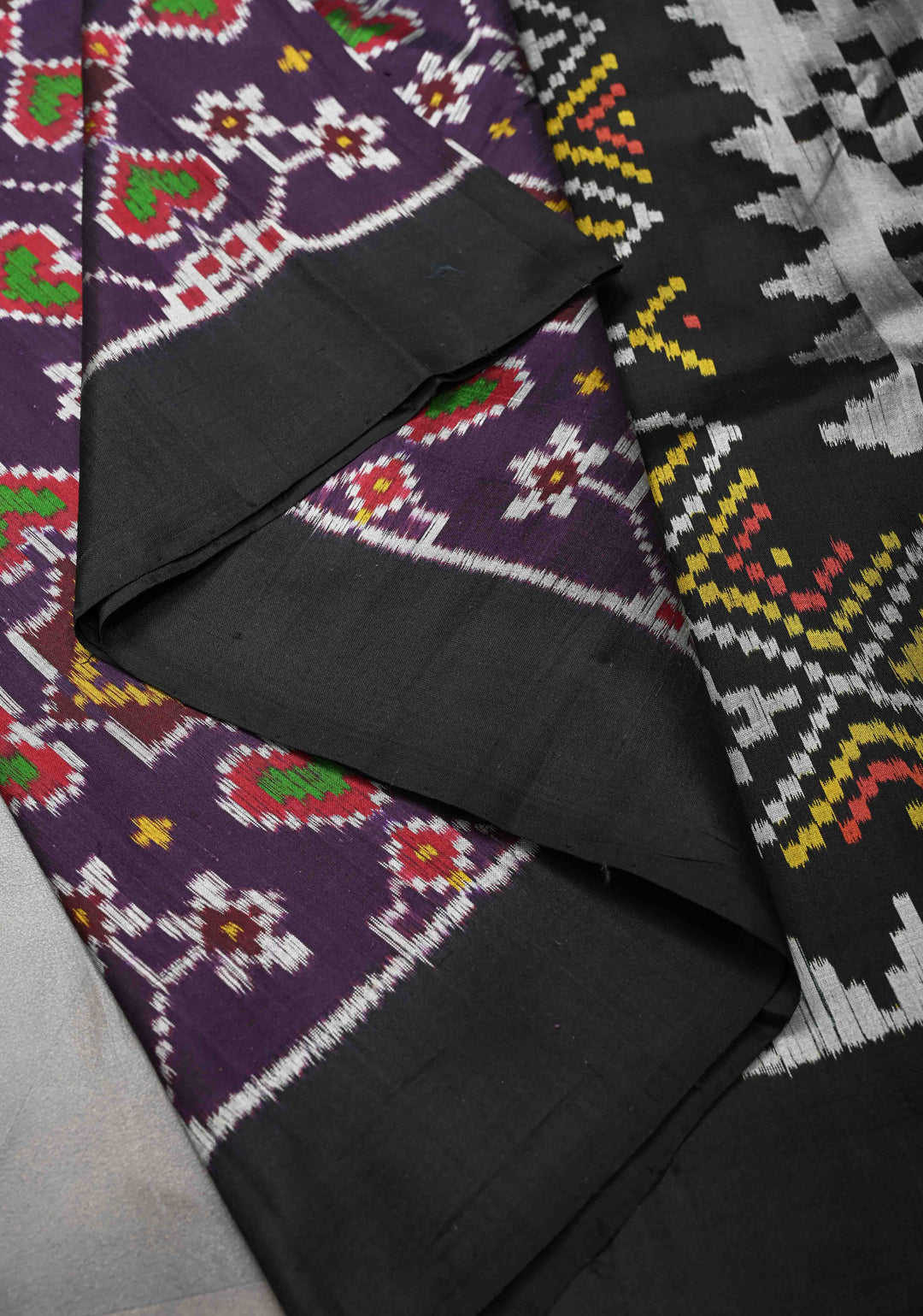 Purple Handloom Sambalpuri Ikkat Silk Saree with Contrast Border  | SILK MARK CERTIFIED