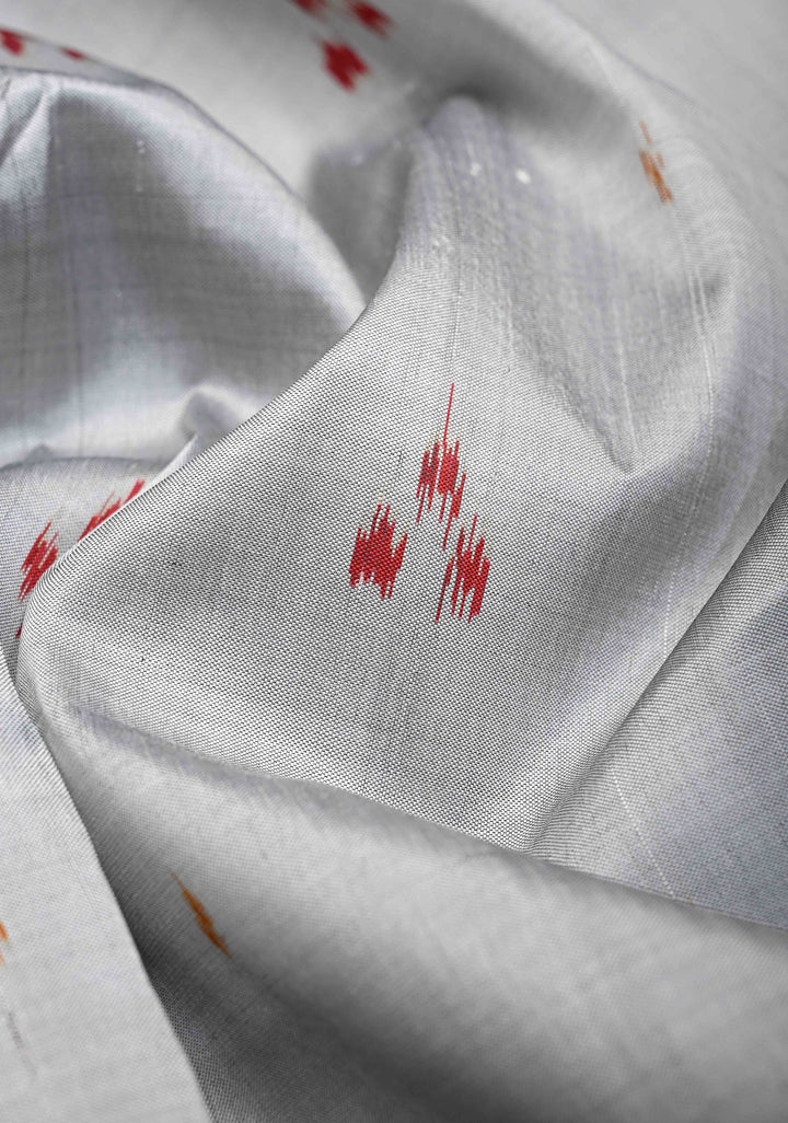 White Handloom Sambalpuri Ikkat Silk Saree with Dolabedi Border , No Blouse Piece| SILK MARK CERTIFIED