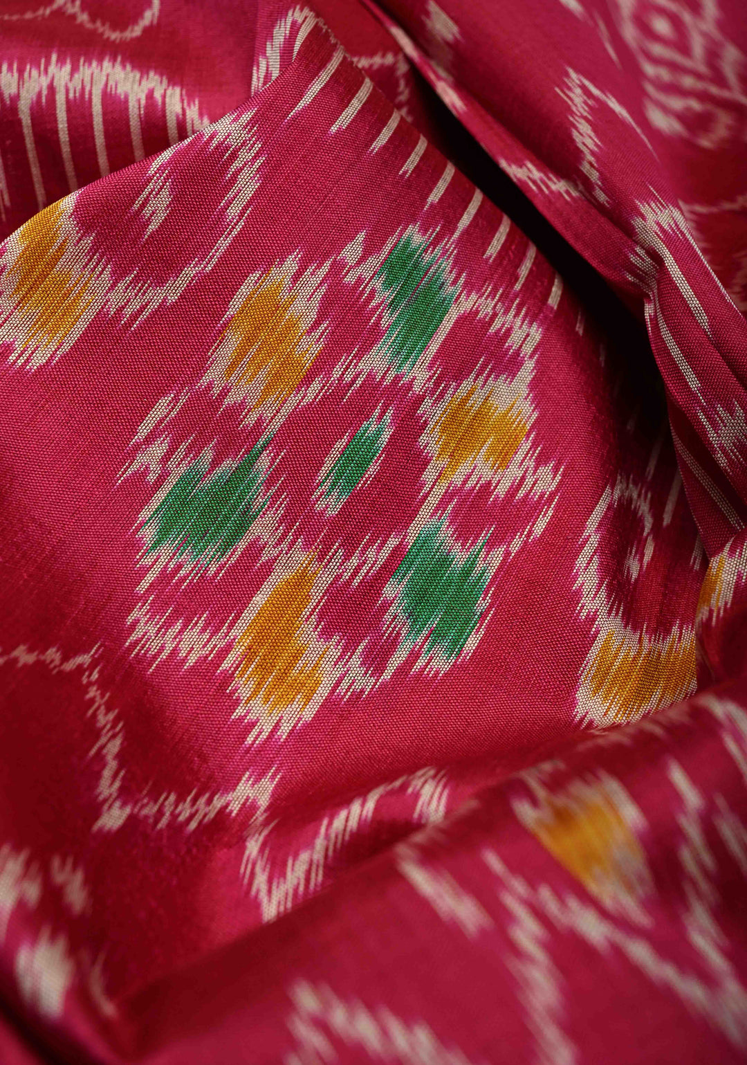 Pink-Red Handloom Sambalpuri Ikkat Silk Saree with Ikkat Weave and Zari Border, No Blouse Piece | SILK MARK CERTIFIED