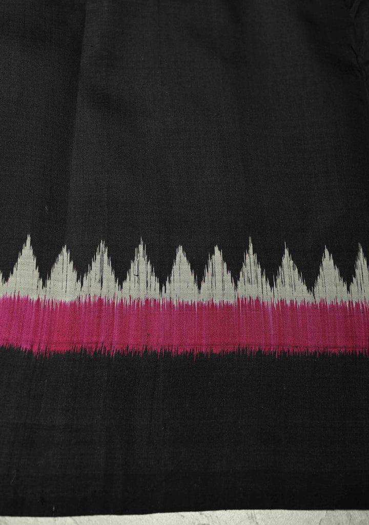 Dusty Teal Handloom Sambalpuri Ikkat Silk Saree with Floral Motifs and Contrast Border | SILK MARK CERTIFIED