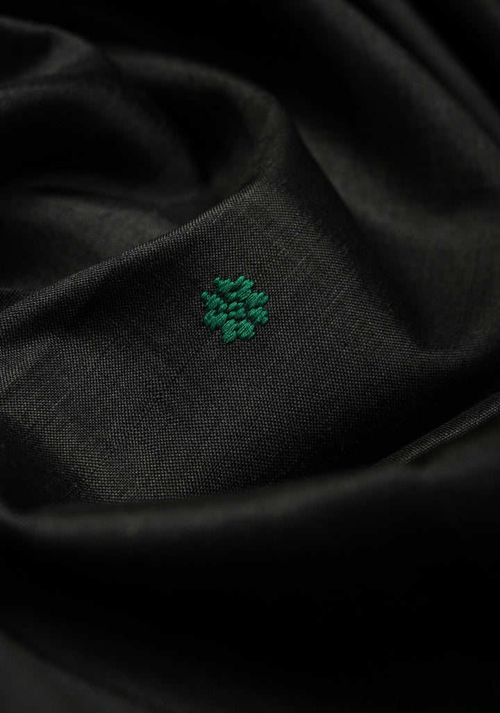 Black Handloom Sambalpuri Ikkat Silk Saree with Meenakari Resham Chunri Buttis and Border-Pallu, No Blouse Piece | SILK MARK CERTIFIED