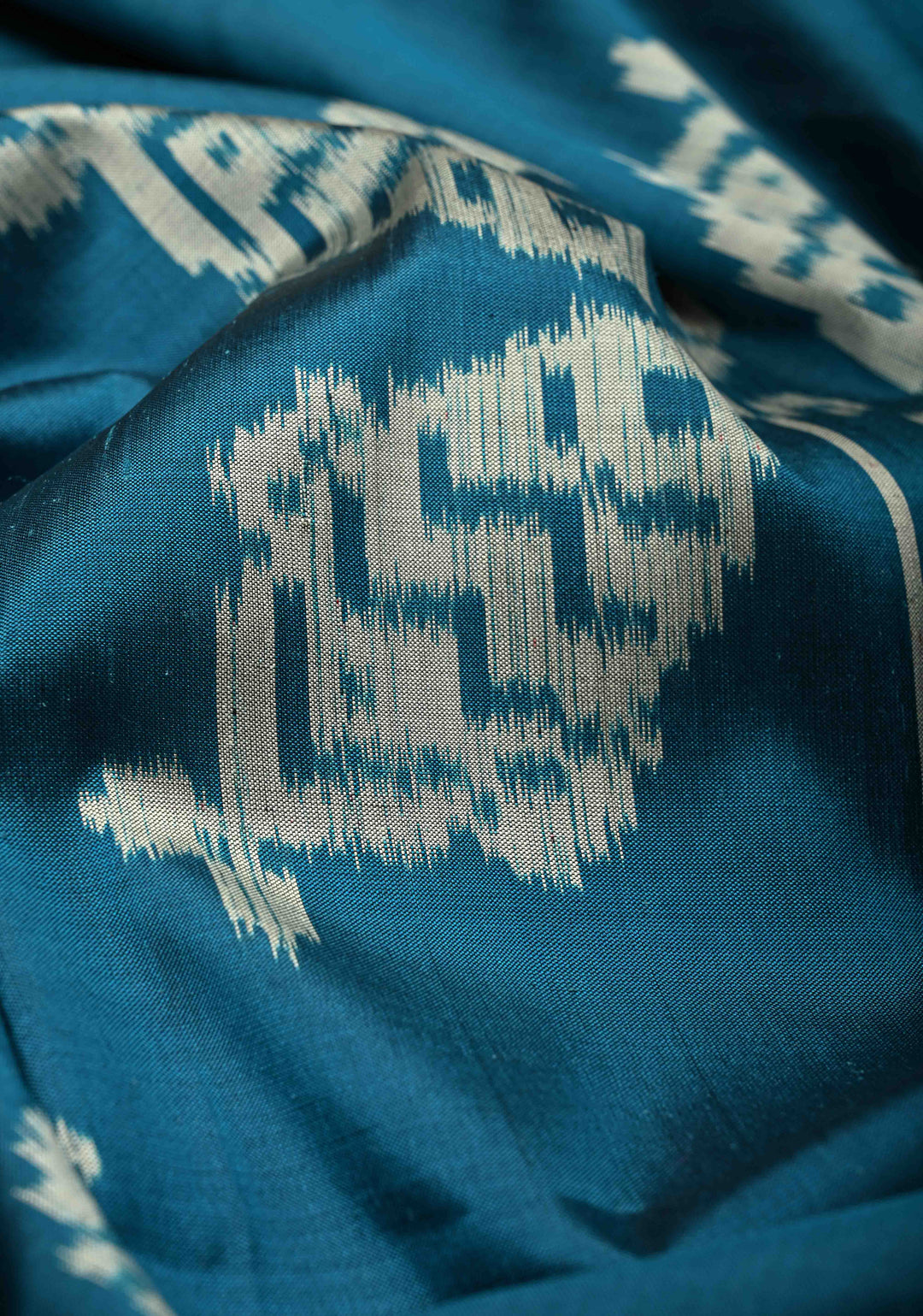 Aegean  Blue Handloom Sambalpuri Ikkat Silk Saree with Fish Motif and Contrast Border | SILK MARK CERTIFIED