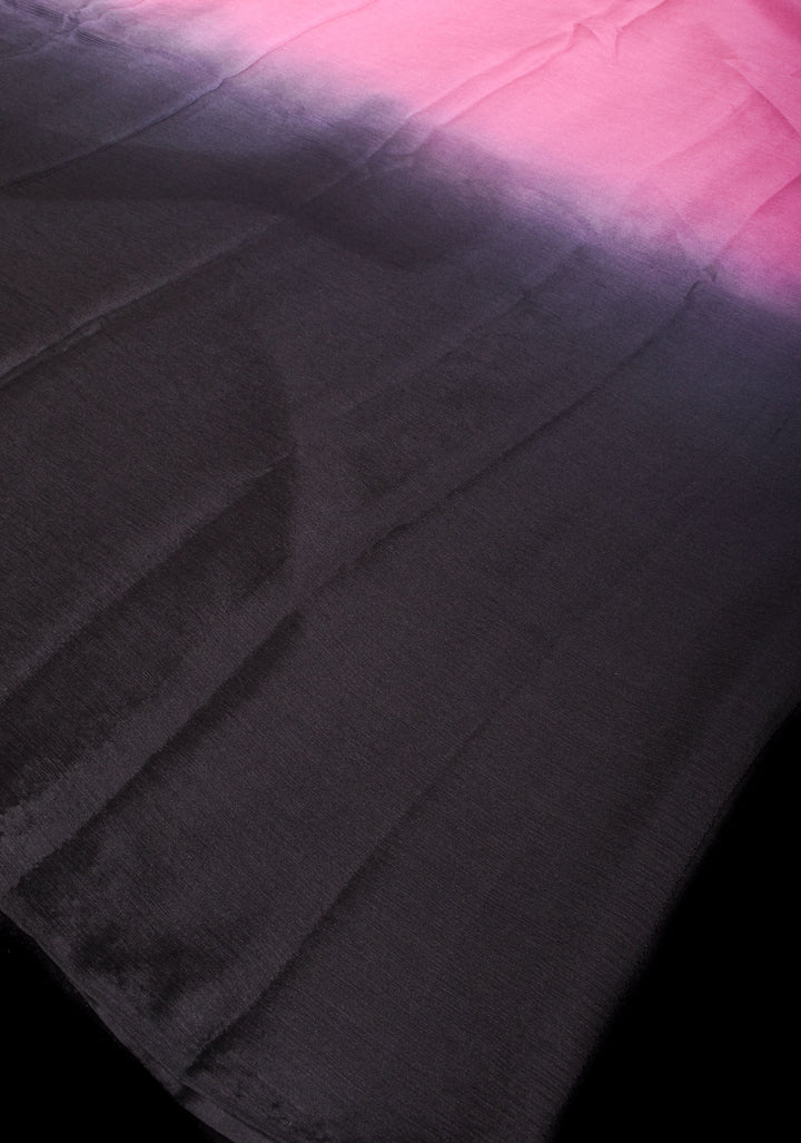Mesmerizing Pink and Black Dual Shade Bollywood Style Ombre Pure Chiffon Saree, no blouse piece