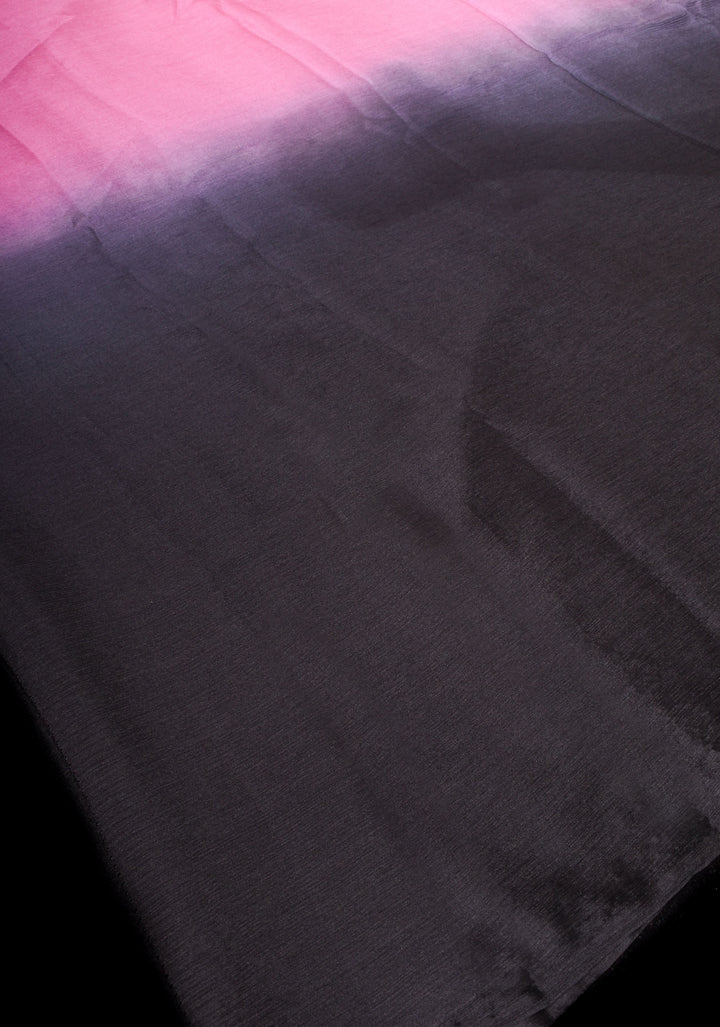 Mesmerizing Pink and Black Dual Shade Bollywood Style Ombre Pure Chiffon Saree, no blouse piece
