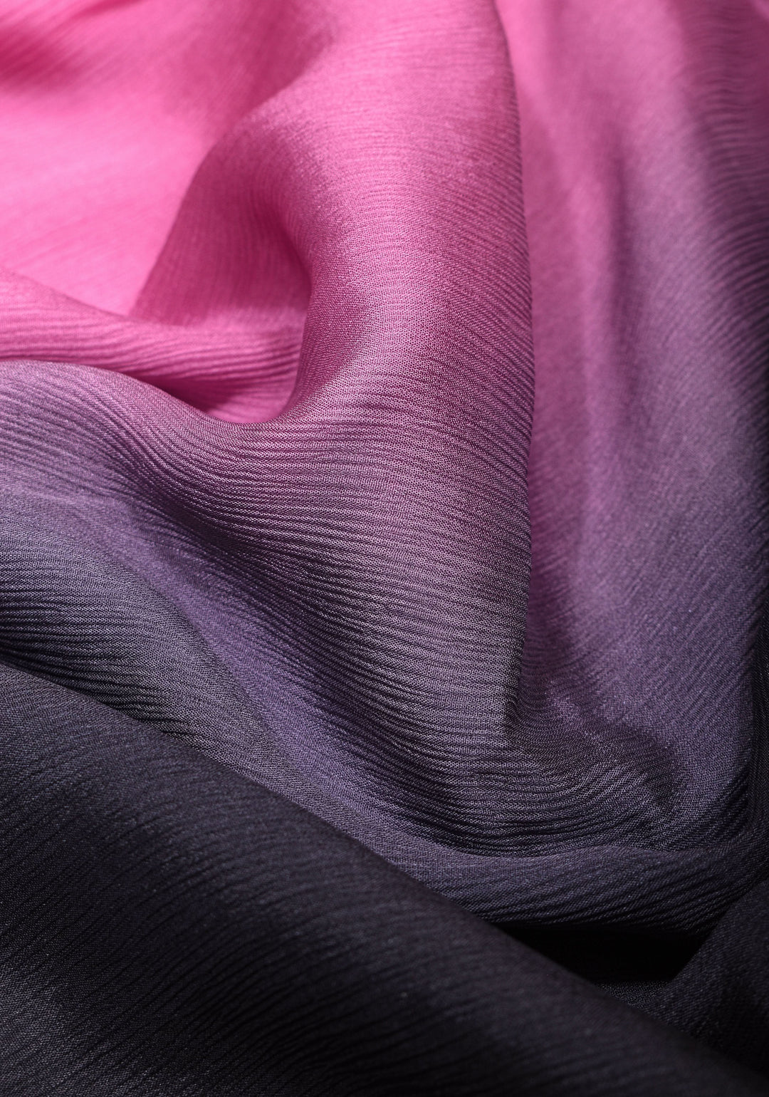 Mesmerizing Pink and Black Dual Shade Bollywood Style Ombre Pure Chiffon Saree, no blouse piece