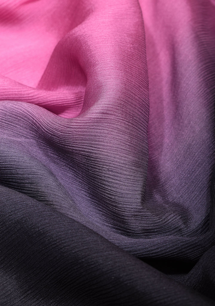 Mesmerizing Pink and Black Dual Shade Bollywood Style Ombre Pure Chiffon Saree, no blouse piece