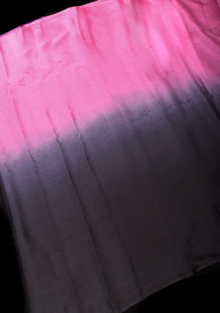 Mesmerizing Pink and Black Dual Shade Bollywood Style Ombre Pure Chiffon Saree, no blouse piece