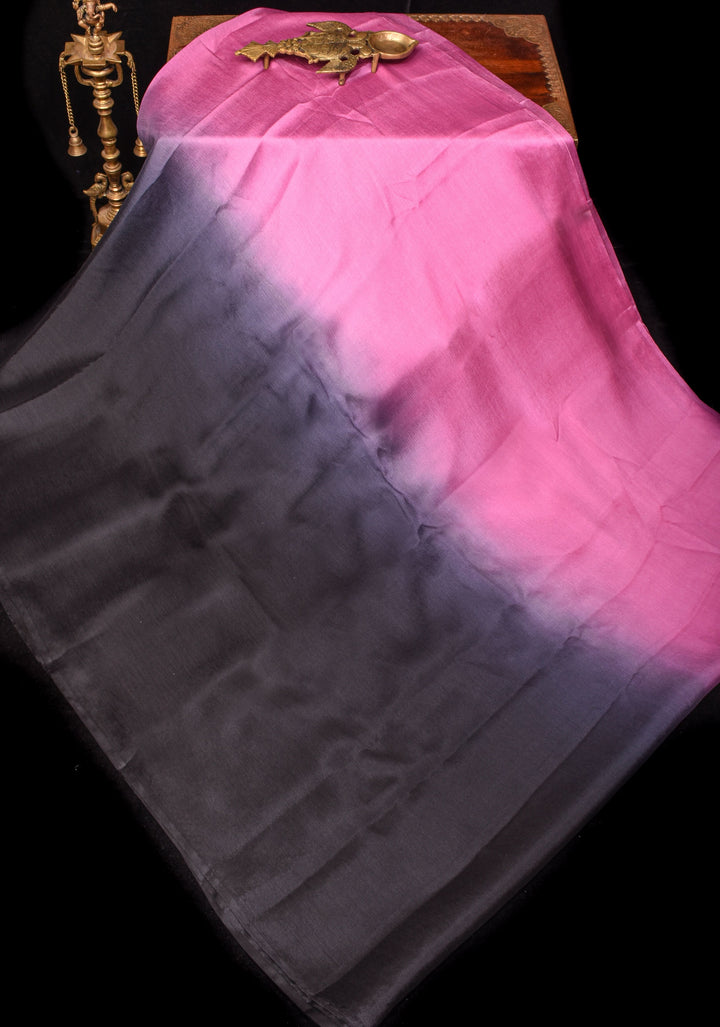 Mesmerizing Pink and Black Dual Shade Bollywood Style Ombre Pure Chiffon Saree, no blouse piece