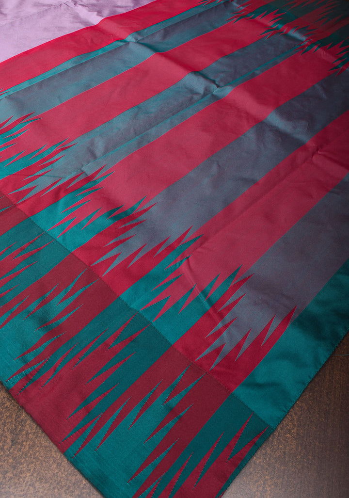 Dull Purple Tone and Two Color Temple Border on Art Silk Saree