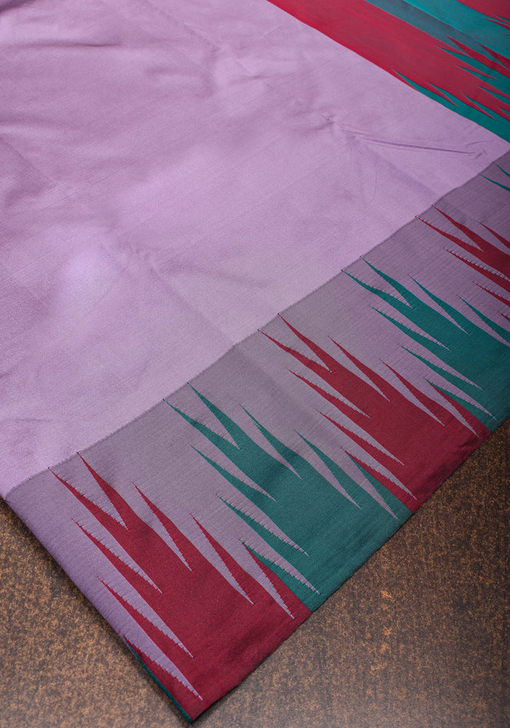 Dull Purple Tone and Two Color Temple Border on Art Silk Saree