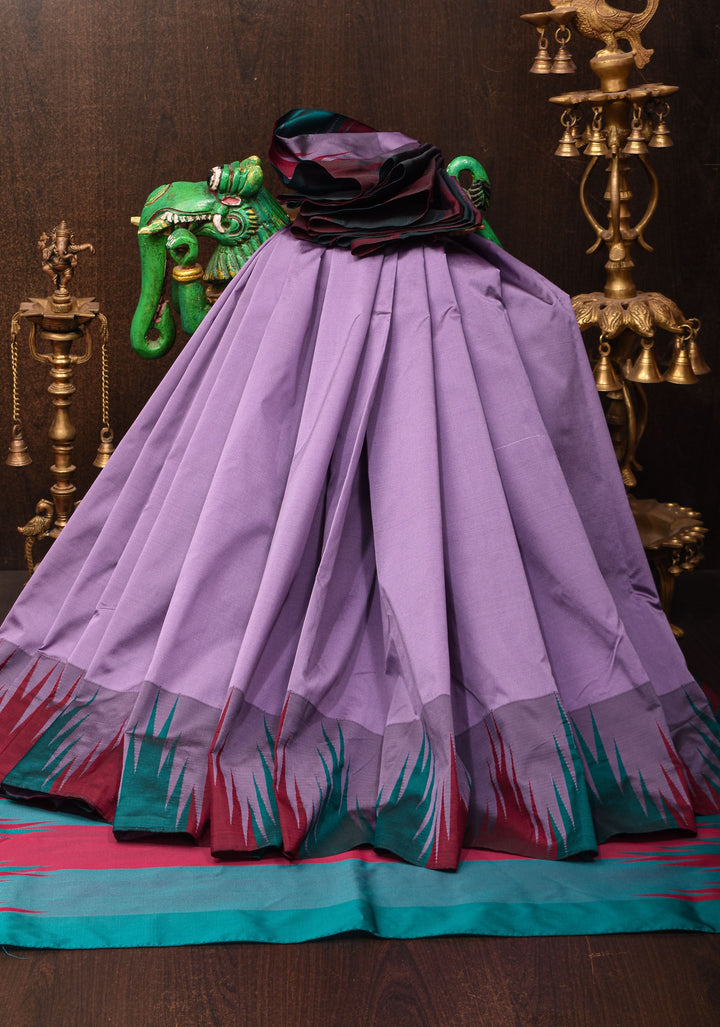 Dull Purple Tone and Two Color Temple Border on Art Silk Saree