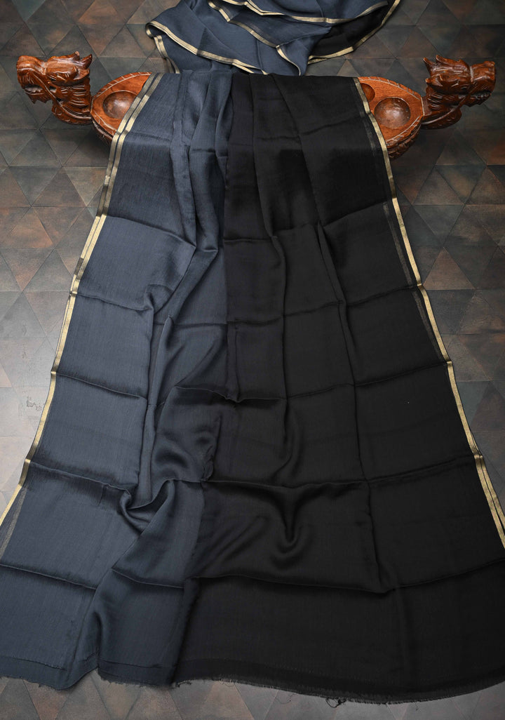Bollywood style ombre pure chiffon Saree in black and gray, No Blouse Piece
