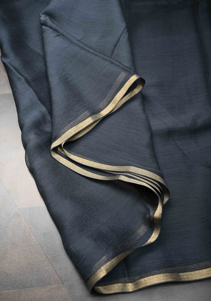 Bollywood style ombre pure chiffon Saree in black and gray, No Blouse Piece