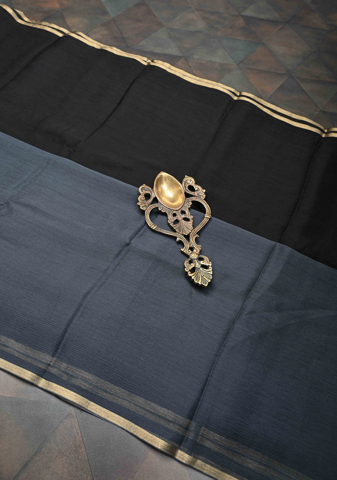 Bollywood style ombre pure chiffon Saree in black and gray, No Blouse Piece