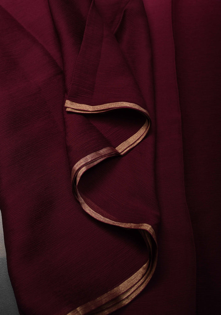 Bollywood style ombre pure chiffon Saree in Vivid Burgundy And Peach, No Blouse Piece