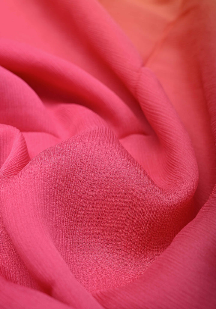 Bollywood style ombre pure chiffon Saree in Pink and orange, No Blouse Piece