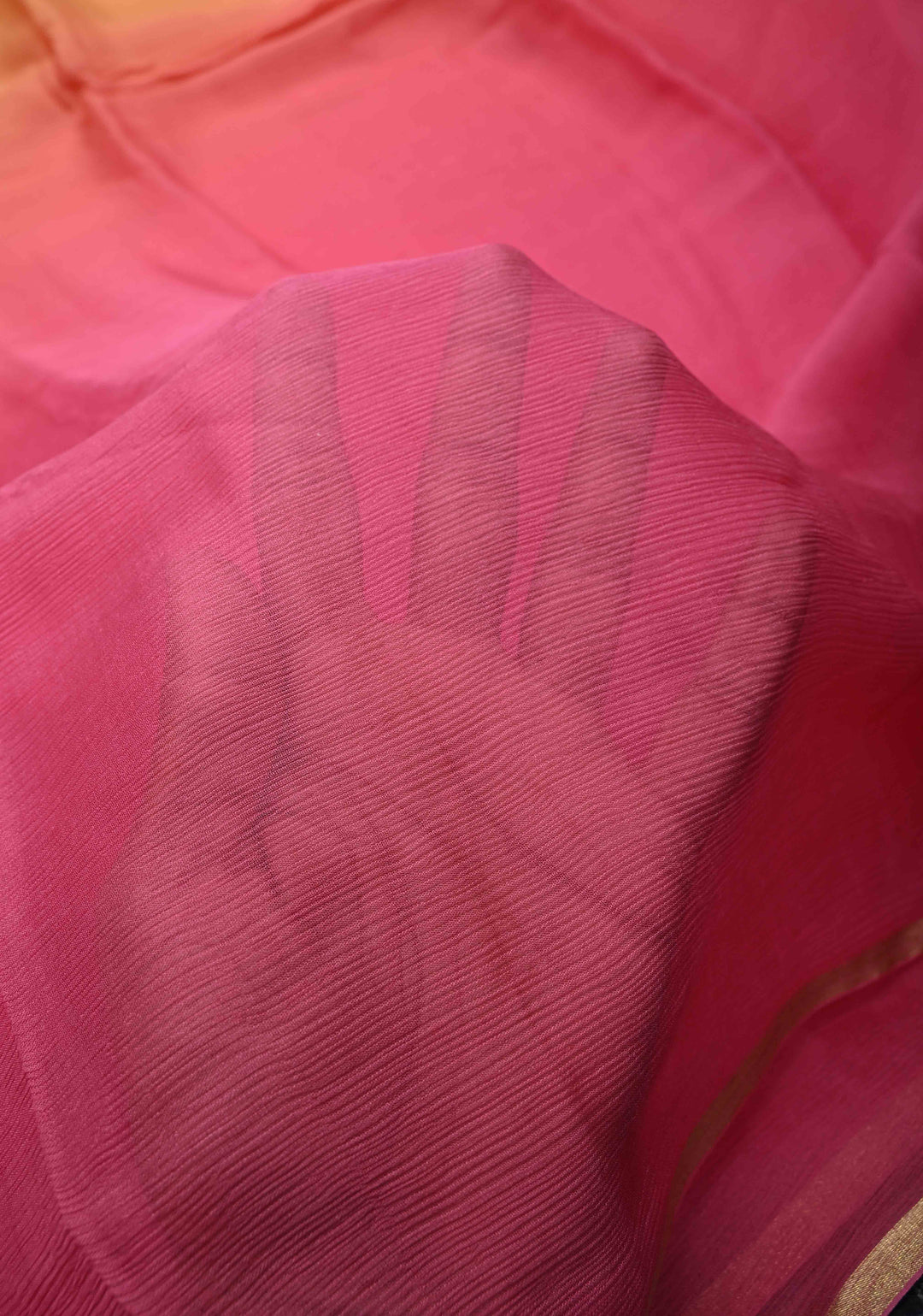 Bollywood style ombre pure chiffon Saree in Pink and orange, No Blouse Piece