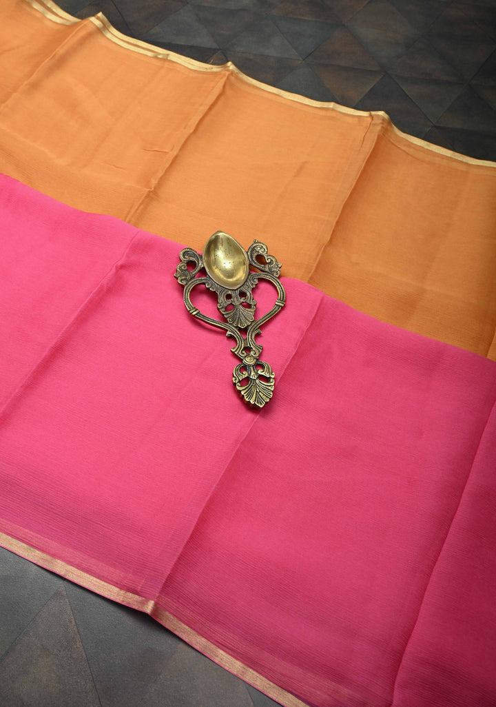 Bollywood style ombre pure chiffon Saree in Pink and orange, No Blouse Piece