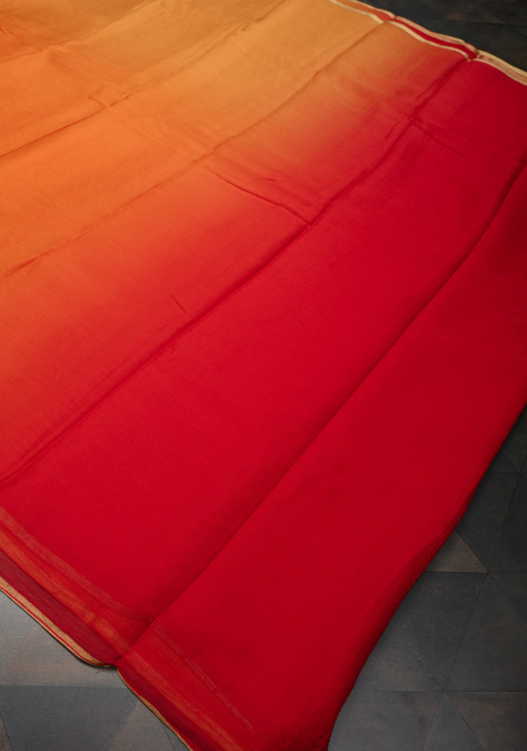 Bollywood style ombre pure chiffon Saree in Red and orange, No Blouse Piece