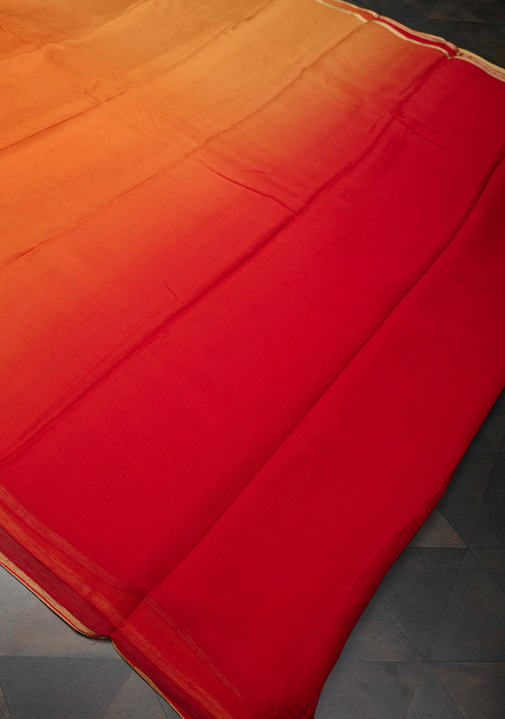 Bollywood style ombre pure chiffon Saree in Red and orange, No Blouse Piece