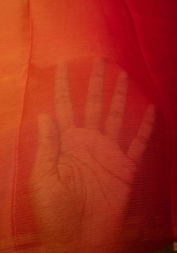 Bollywood style ombre pure chiffon Saree in Red and orange, No Blouse Piece