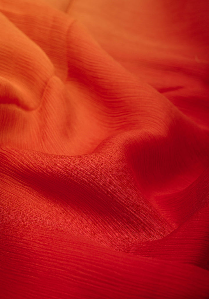Bollywood style ombre pure chiffon Saree in Red and orange, No Blouse Piece