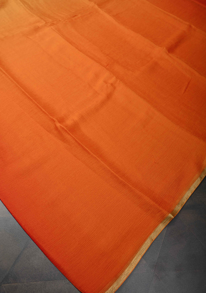 Bollywood style ombre pure chiffon Saree in Red and orange, No Blouse Piece
