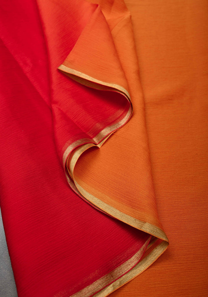Bollywood style ombre pure chiffon Saree in Red and orange, No Blouse Piece