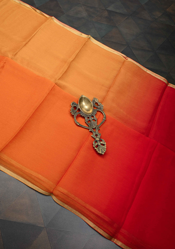 Bollywood style ombre pure chiffon Saree in Red and orange, No Blouse Piece