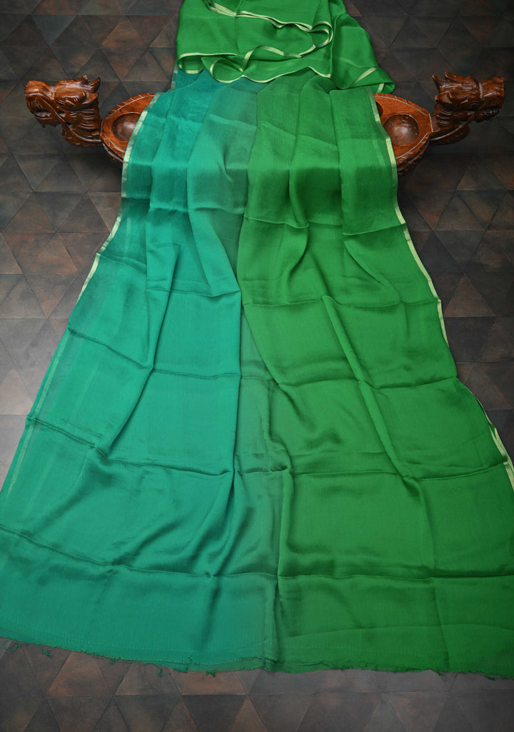 Bollywood style ombre pure chiffon Saree in Shades of green, No Blouse Piece