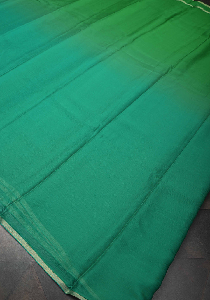 Bollywood style ombre pure chiffon Saree in Shades of green, No Blouse Piece
