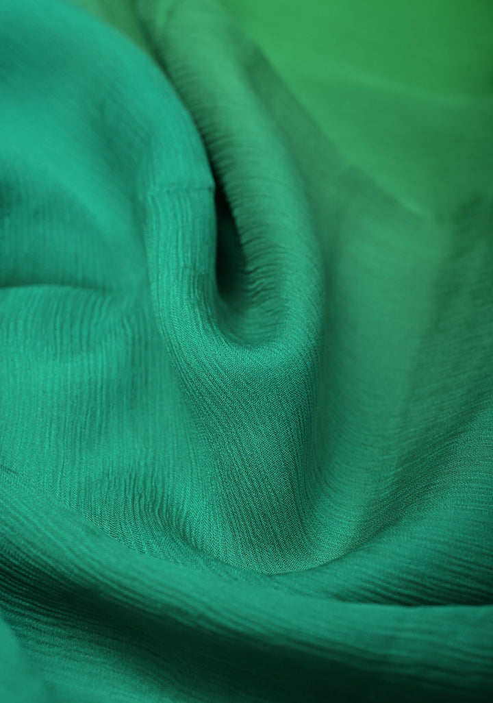Bollywood style ombre pure chiffon Saree in Shades of green, No Blouse Piece