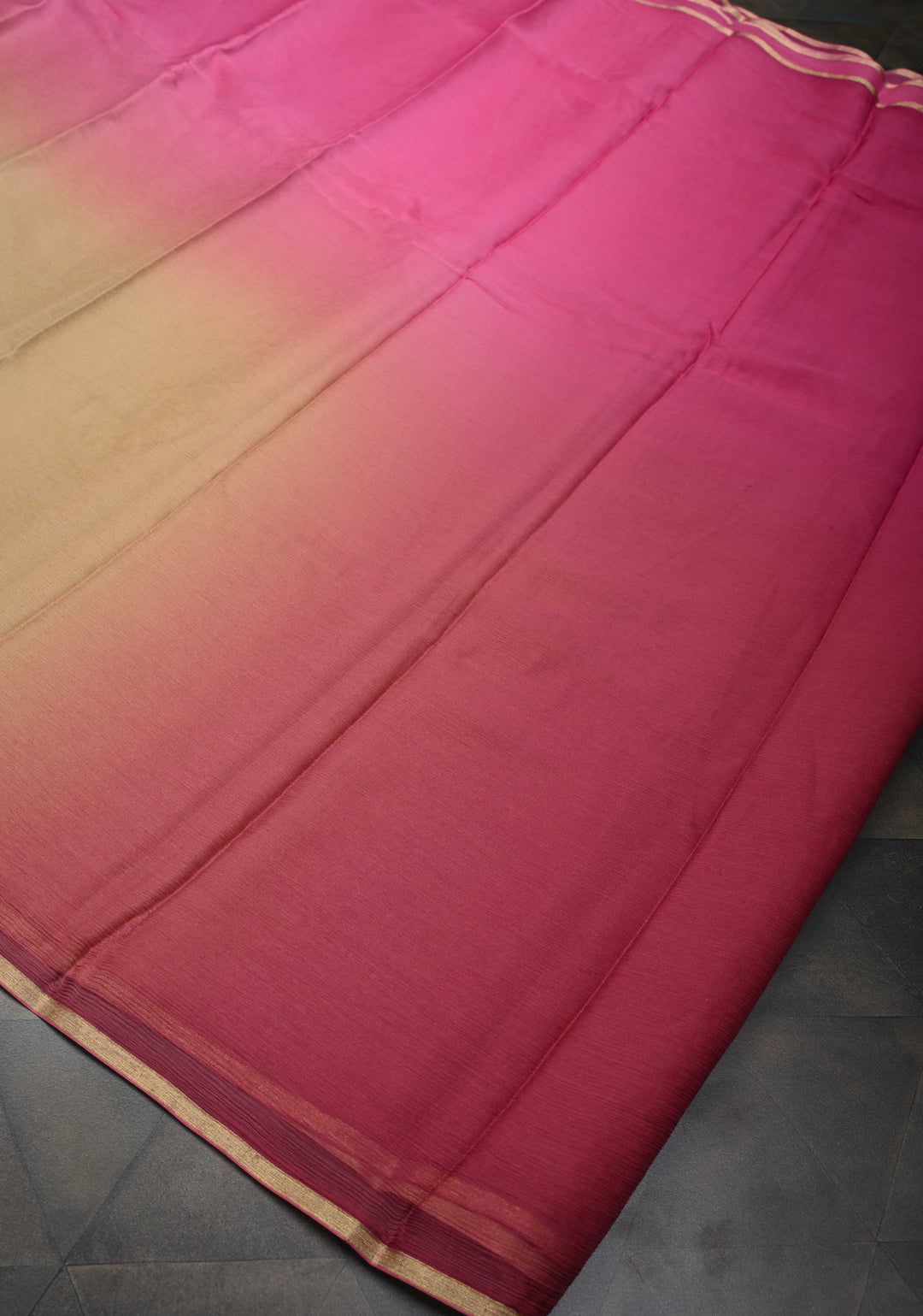 Bollywood style ombre pure chiffon Saree in Pink and Beige, No Blouse Piece
