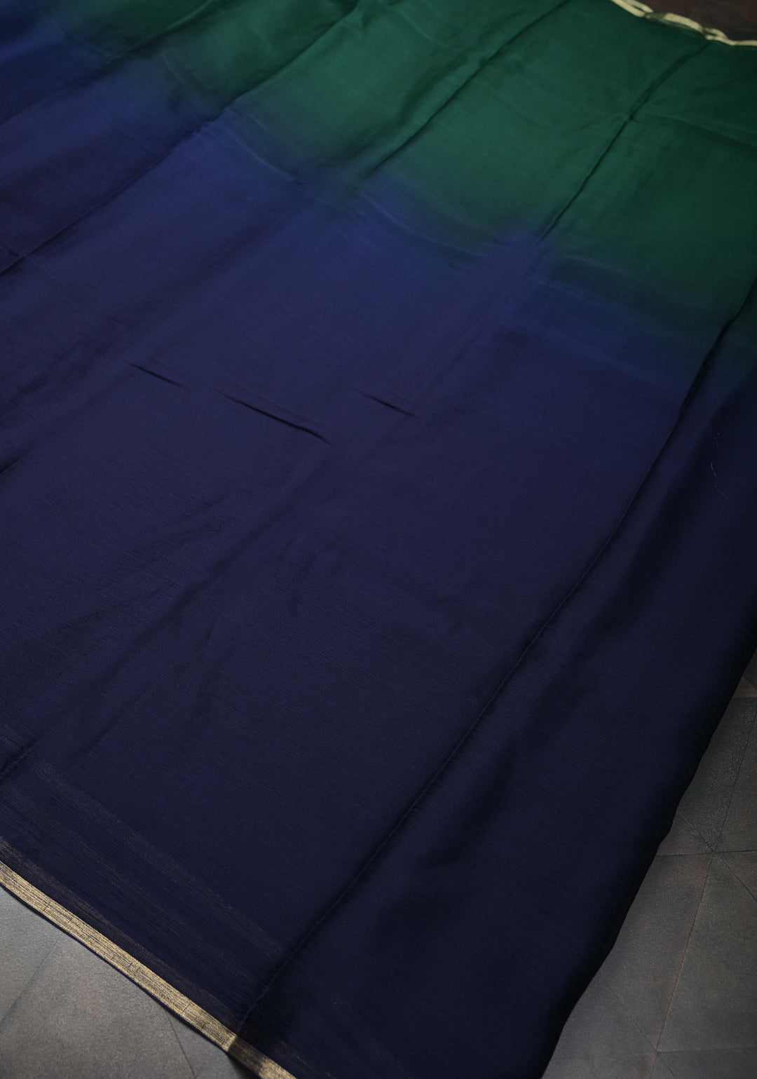 Bollywood style ombre pure chiffon Saree in Dark Navy blue and dark green, No Blouse Piece