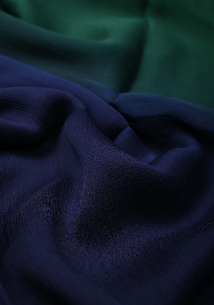 Bollywood style ombre pure chiffon Saree in Dark Navy blue and dark green, No Blouse Piece