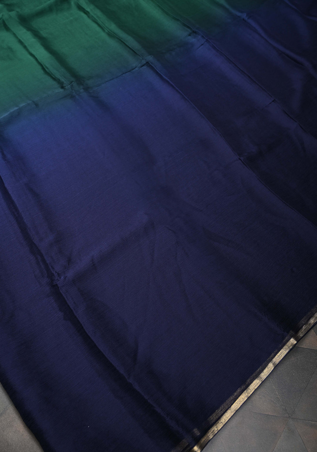 Bollywood style ombre pure chiffon Saree in Dark Navy blue and dark green, No Blouse Piece