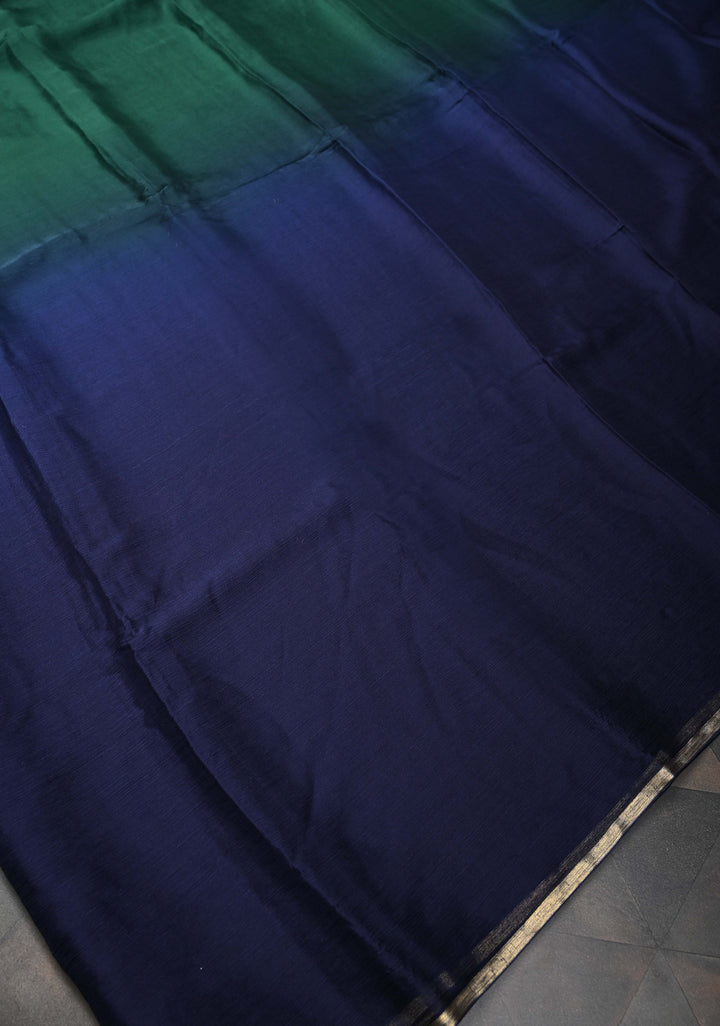 Bollywood style ombre pure chiffon Saree in Dark Navy blue and dark green, No Blouse Piece