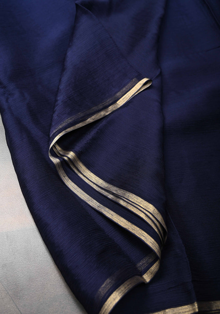 Bollywood style ombre pure chiffon Saree in Dark Navy blue and dark green, No Blouse Piece