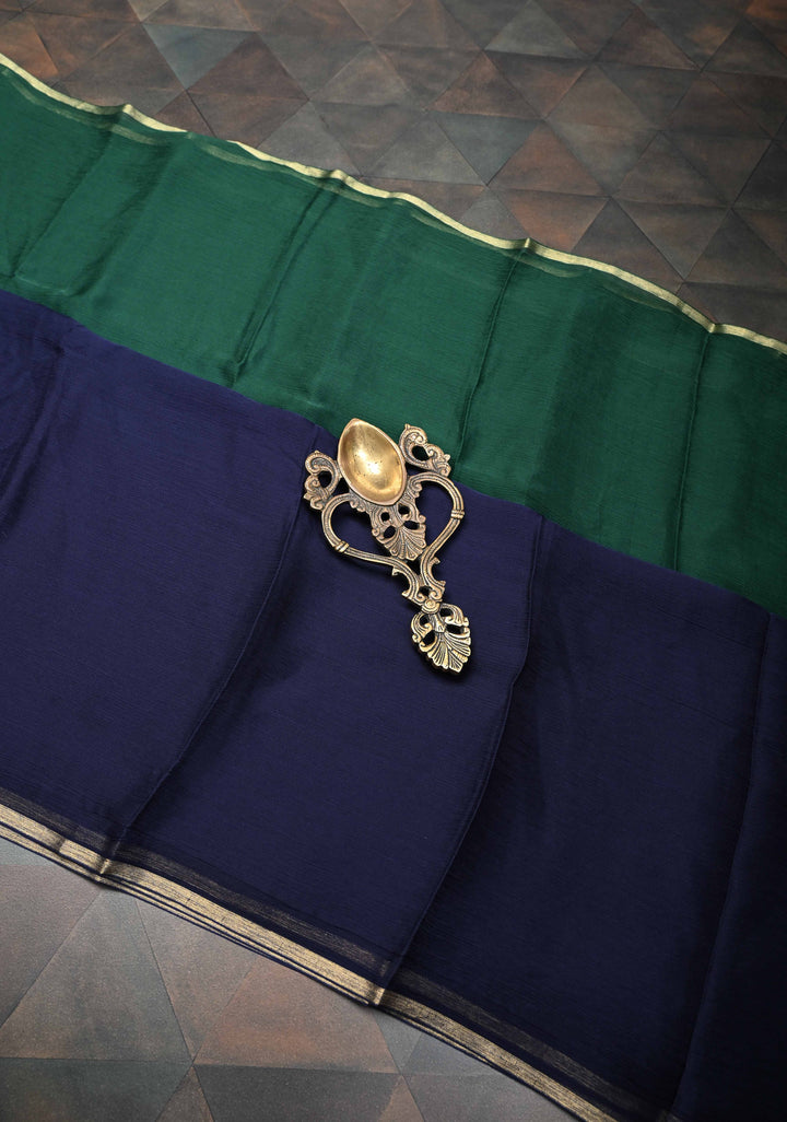 Bollywood style ombre pure chiffon Saree in Dark Navy blue and dark green, No Blouse Piece