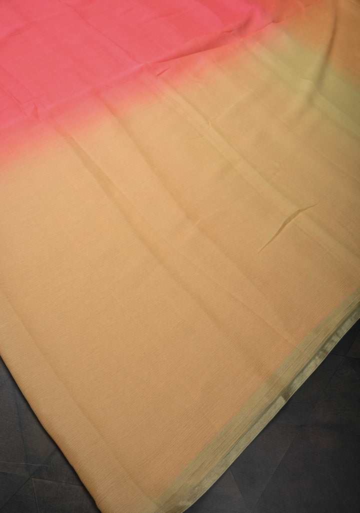 Bollywood style ombre pure chiffon Saree in Shades of orange, No Blouse Piece
