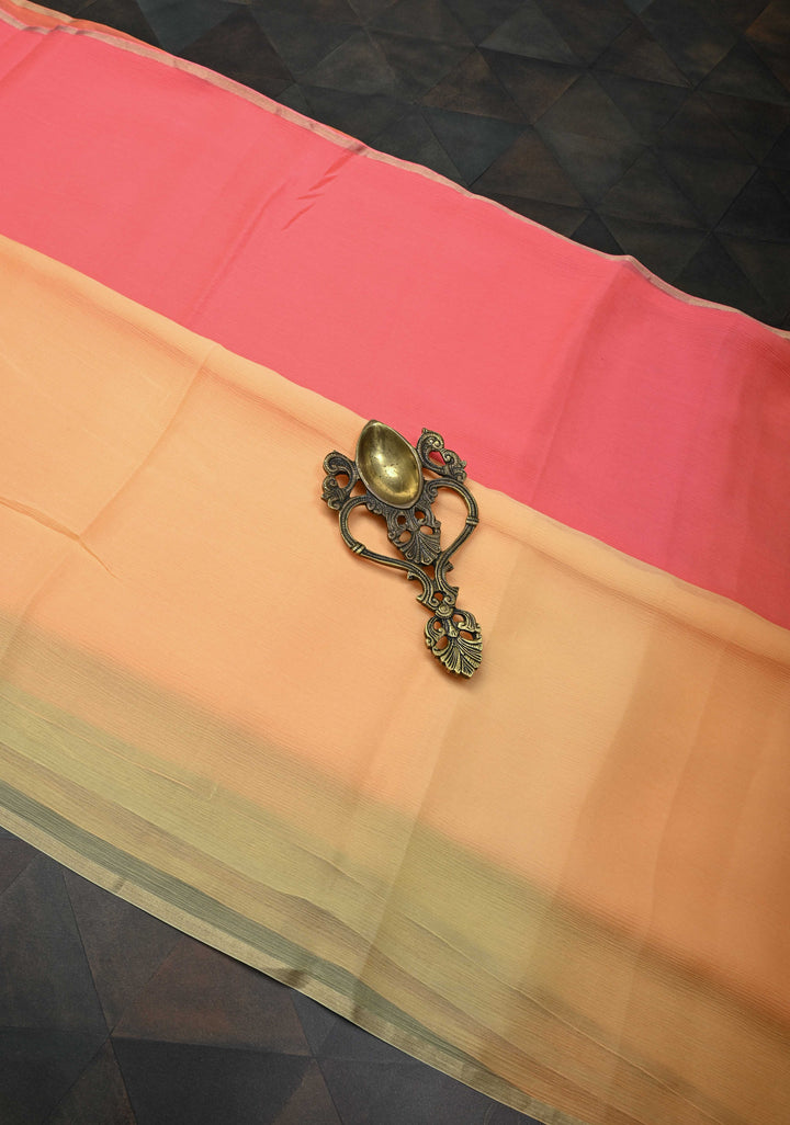 Bollywood style ombre pure chiffon Saree in Shades of orange, No Blouse Piece
