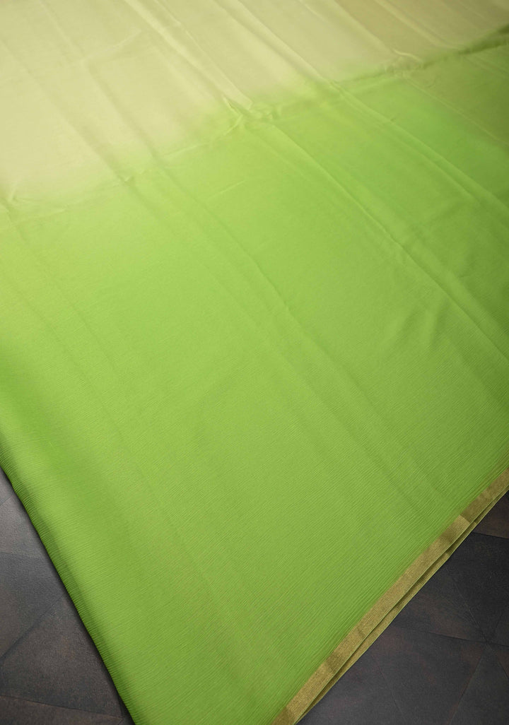 Bollywood style ombre pure chiffon Saree in shades of green, No Blouse Piece