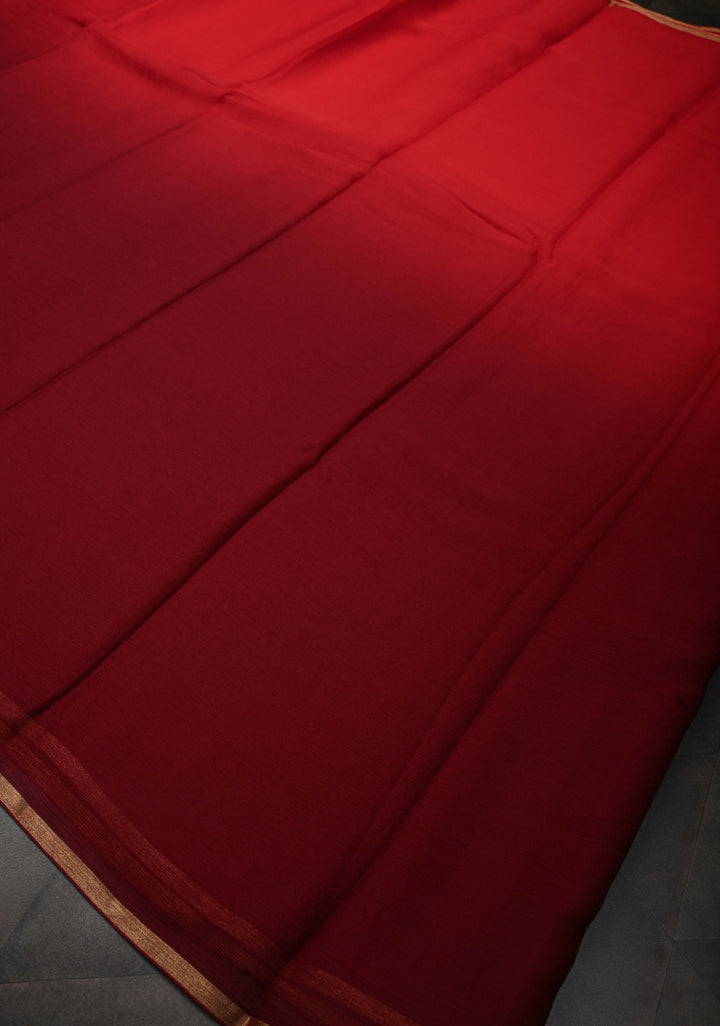 Bollywood style ombre pure chiffon Saree in Maroon and Red, No Blouse Piece