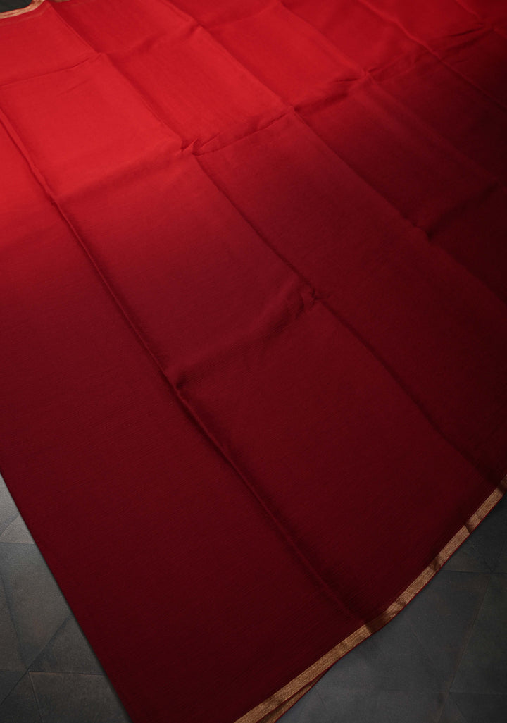 Bollywood style ombre pure chiffon Saree in Maroon and Red, No Blouse Piece