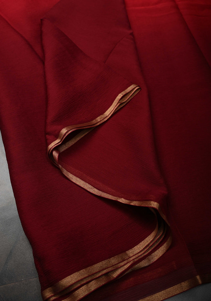 Bollywood style ombre pure chiffon Saree in Maroon and Red, No Blouse Piece